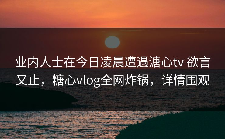 业内人士在今日凌晨遭遇溏心tv 欲言又止，糖心vlog全网炸锅，详情围观